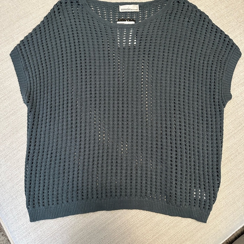 Green Knit Short Sleeve Sweater